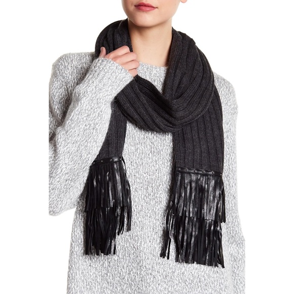 MICHAEL Michael Kors Accessories - NWT-MIchaelMK Derby Blck Leather Fringe knit scarf